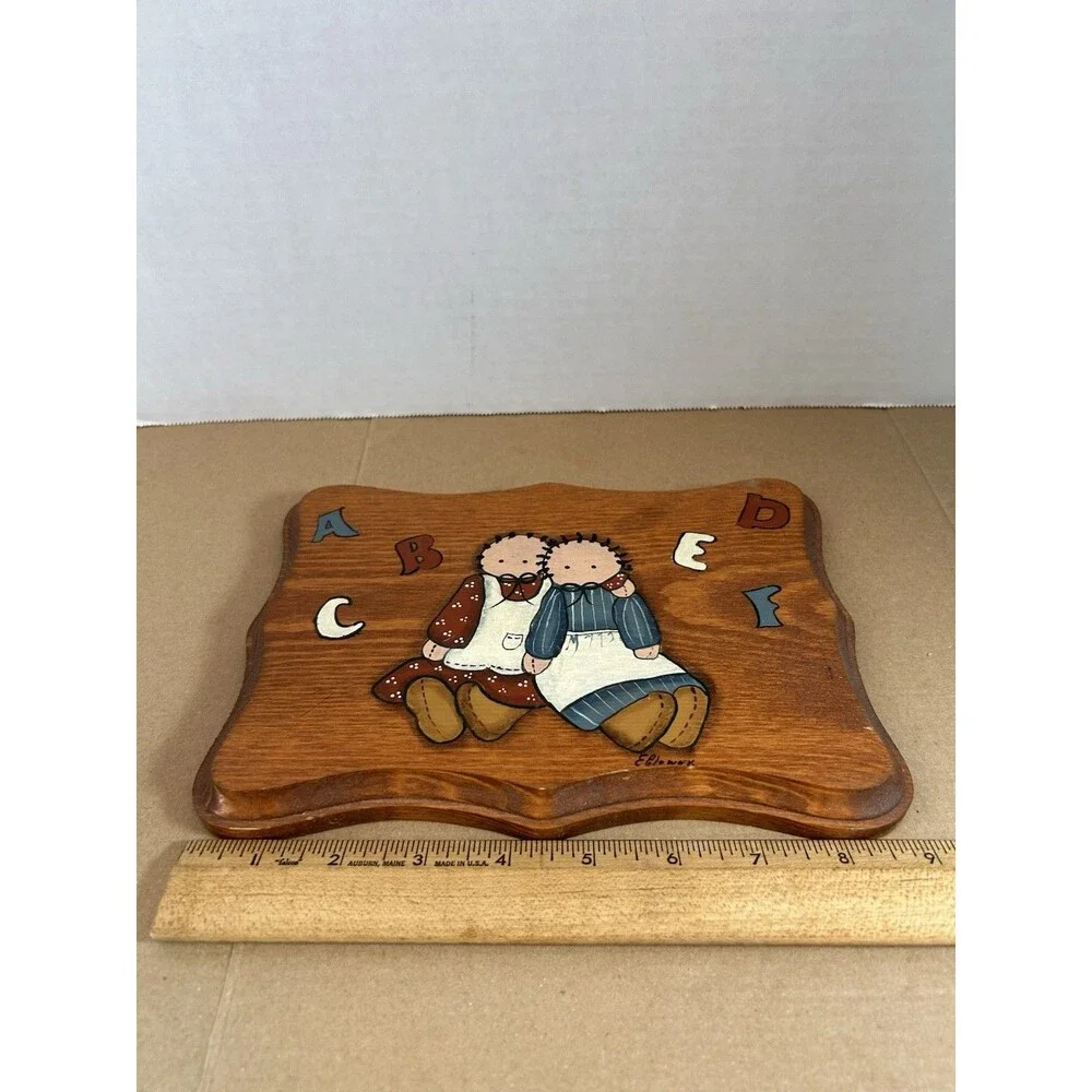 Vintage Wooden Wall Folk Art Kids Dolls ABC Hand Painted 9in Primitive Amish